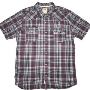 Levi's Shirt Mens XL Multicolor Plaid Flannel Short‎ Sleeve Button Down Pocket